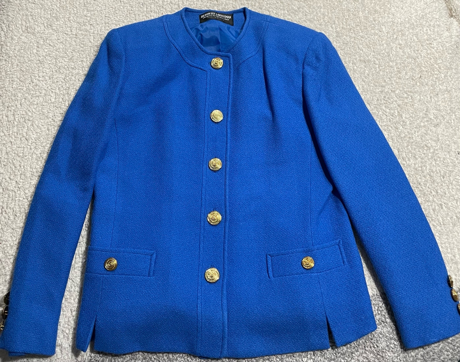 Vtg Herbert Grossman Womens Sz 10 Gold Hardware Blazer Blue Made In Usa Union